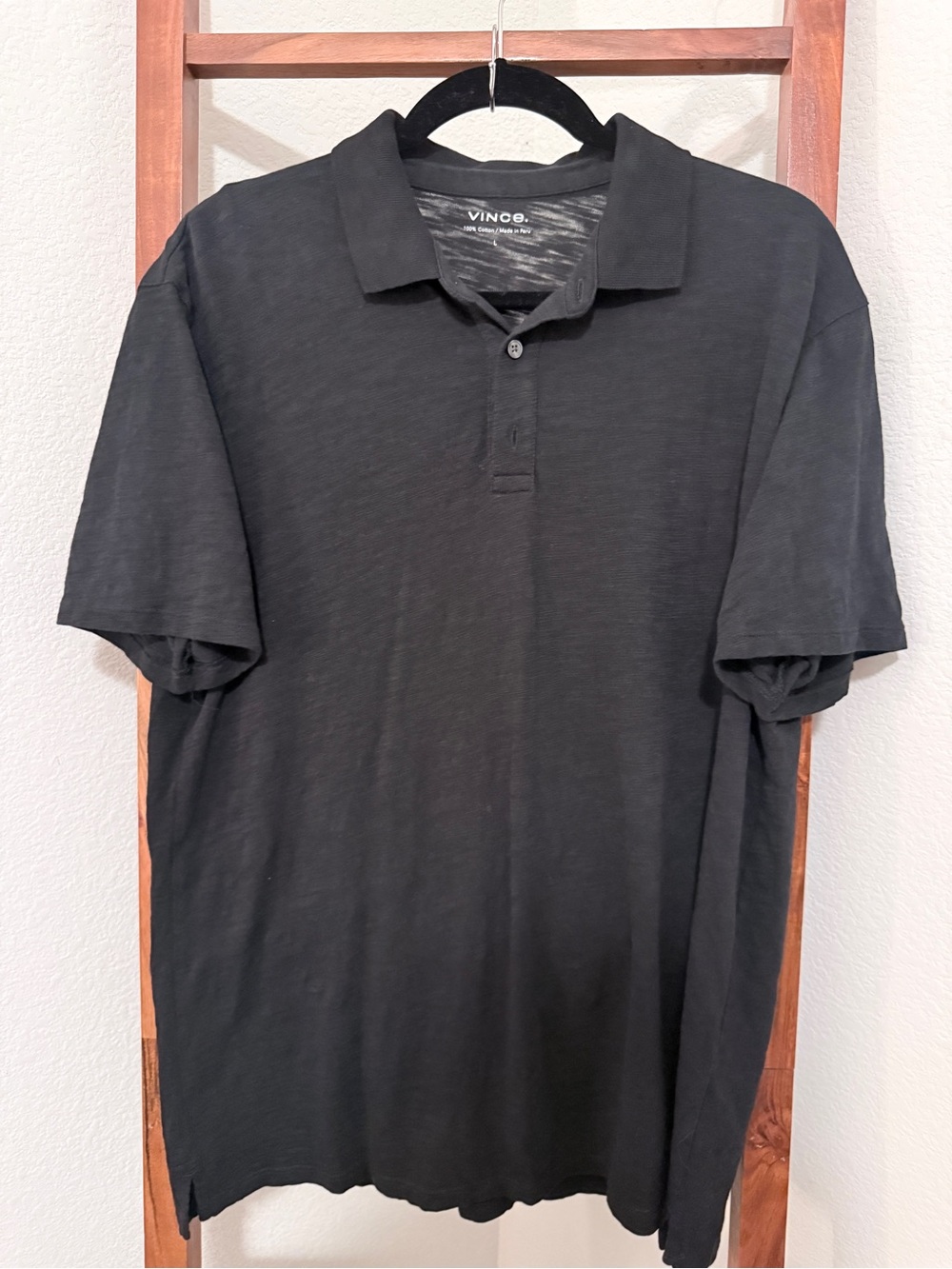 Vince Men’s Black Short-Sleeve Cotton Polo Size Large
